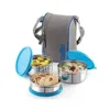 Compact Cello lunch box with 3 steel containers and carry pouch
